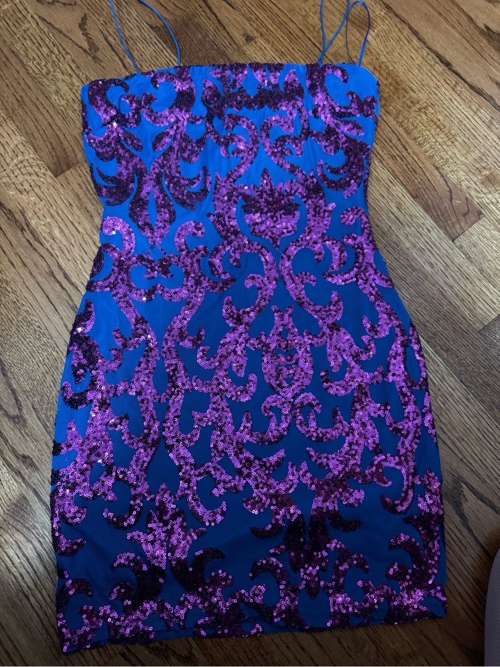 Windsor Royal Blue Mini Dress with Pink Sequin Scrollwork